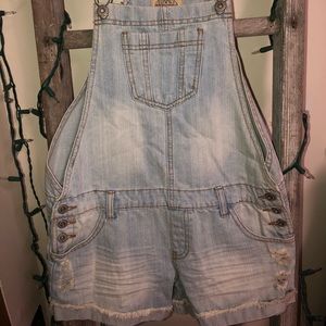 Light Wash Short Overalls